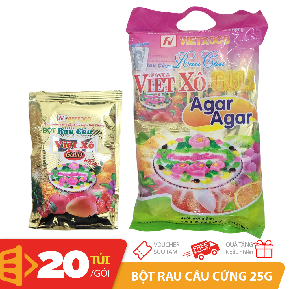 Túi 20 gói x 25gr Bột rau câu cứng giòn Việt Xô Gold Agar có lẻ