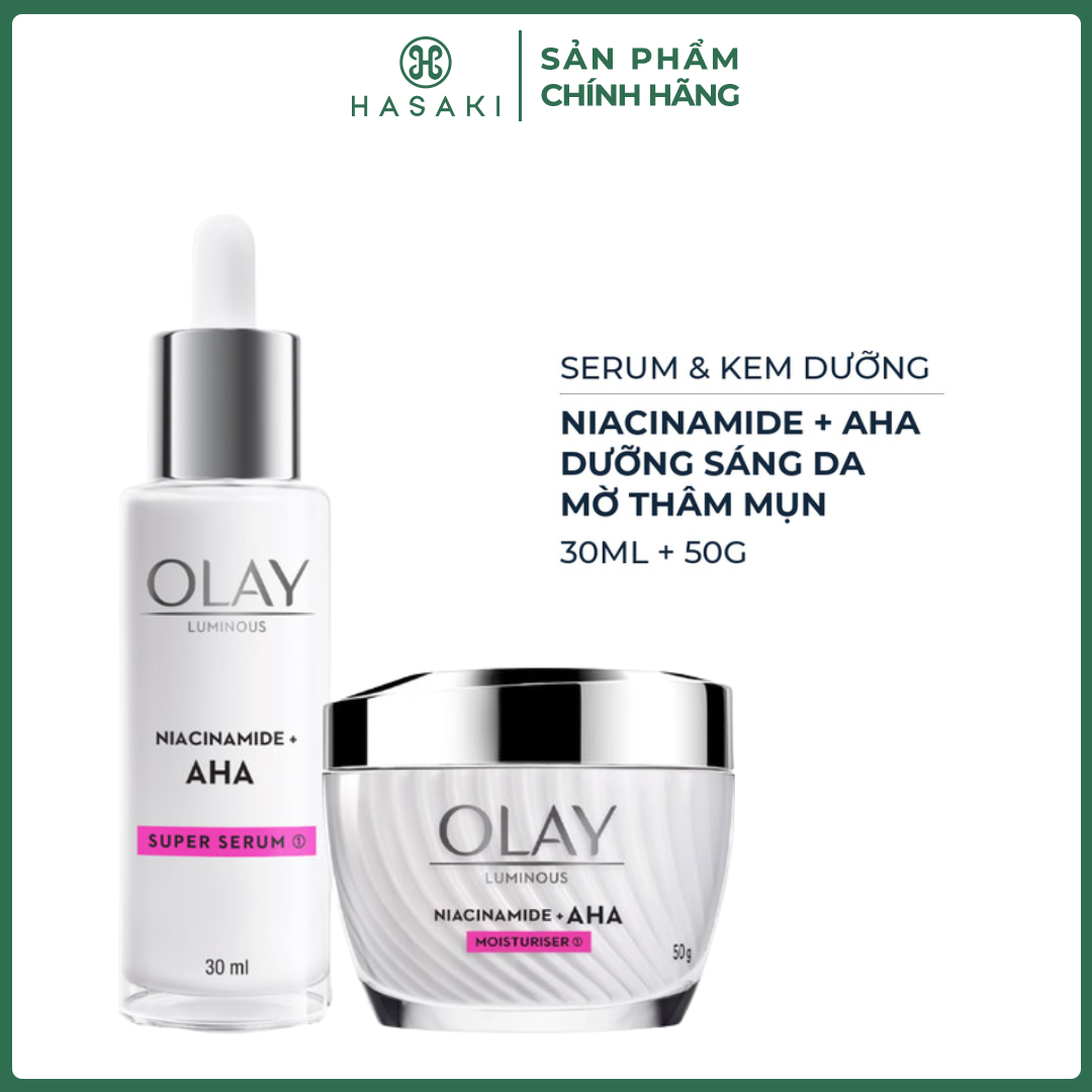 Combo Serum  Kem Dưỡng Olay Dưỡng Sáng Da, Mờ Thâm Mụn 30ml+50g Hasaki Sản Phẩm Chính Hãng