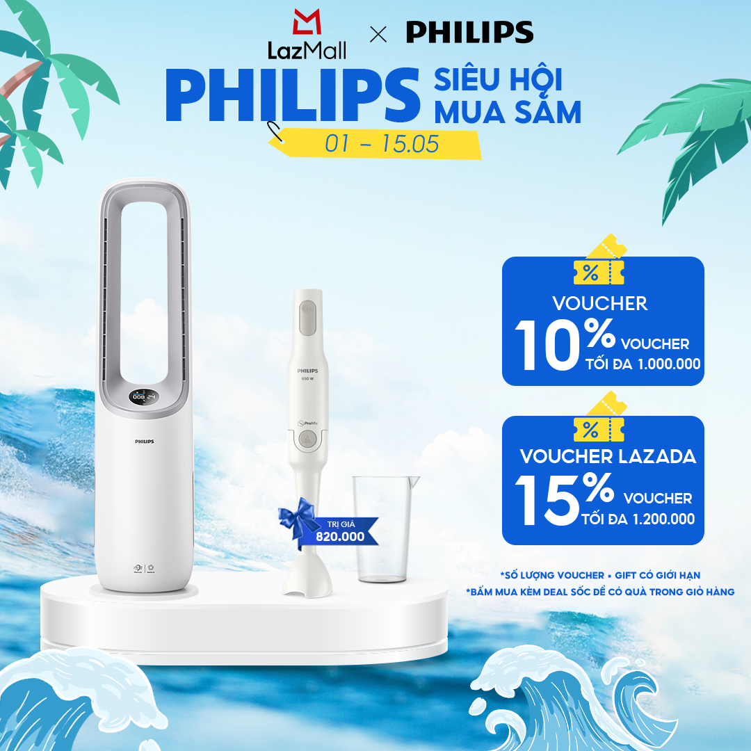 Máy Lọc Không Khí Và Quạt 2 Trong 1 Philips AMF765/30 - Lọc Không Khí Tới 70M2 - Tốc Độ Phân Phối Không Khí Sạch (Cadr) 270 M3/Giờ - Bộ Lọc Hepa  Than Hoạt Tính - Kết Nối