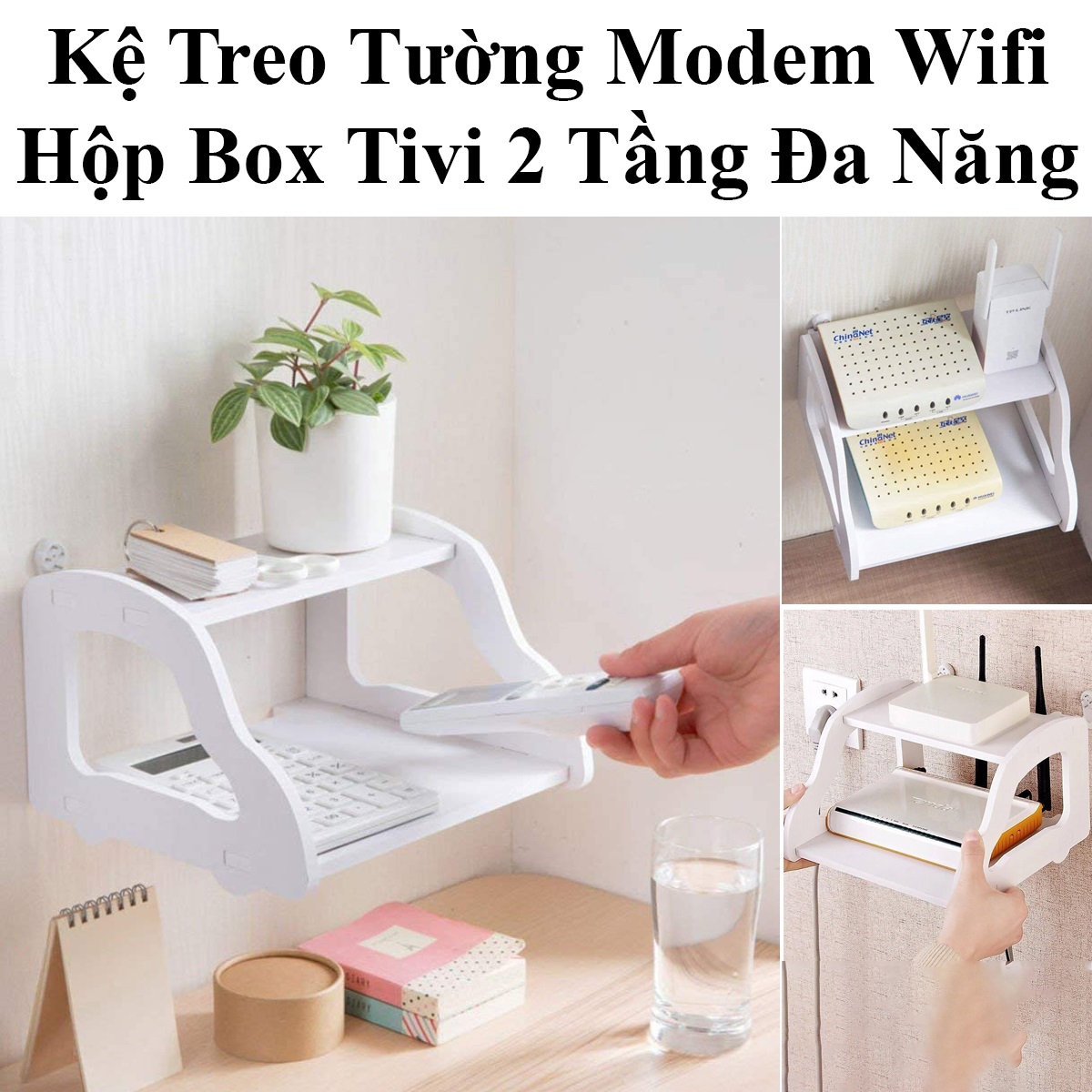 Kệ Treo Tường Modem Wifi, Hộp Box Tivi 2 Tầng Đa Năng