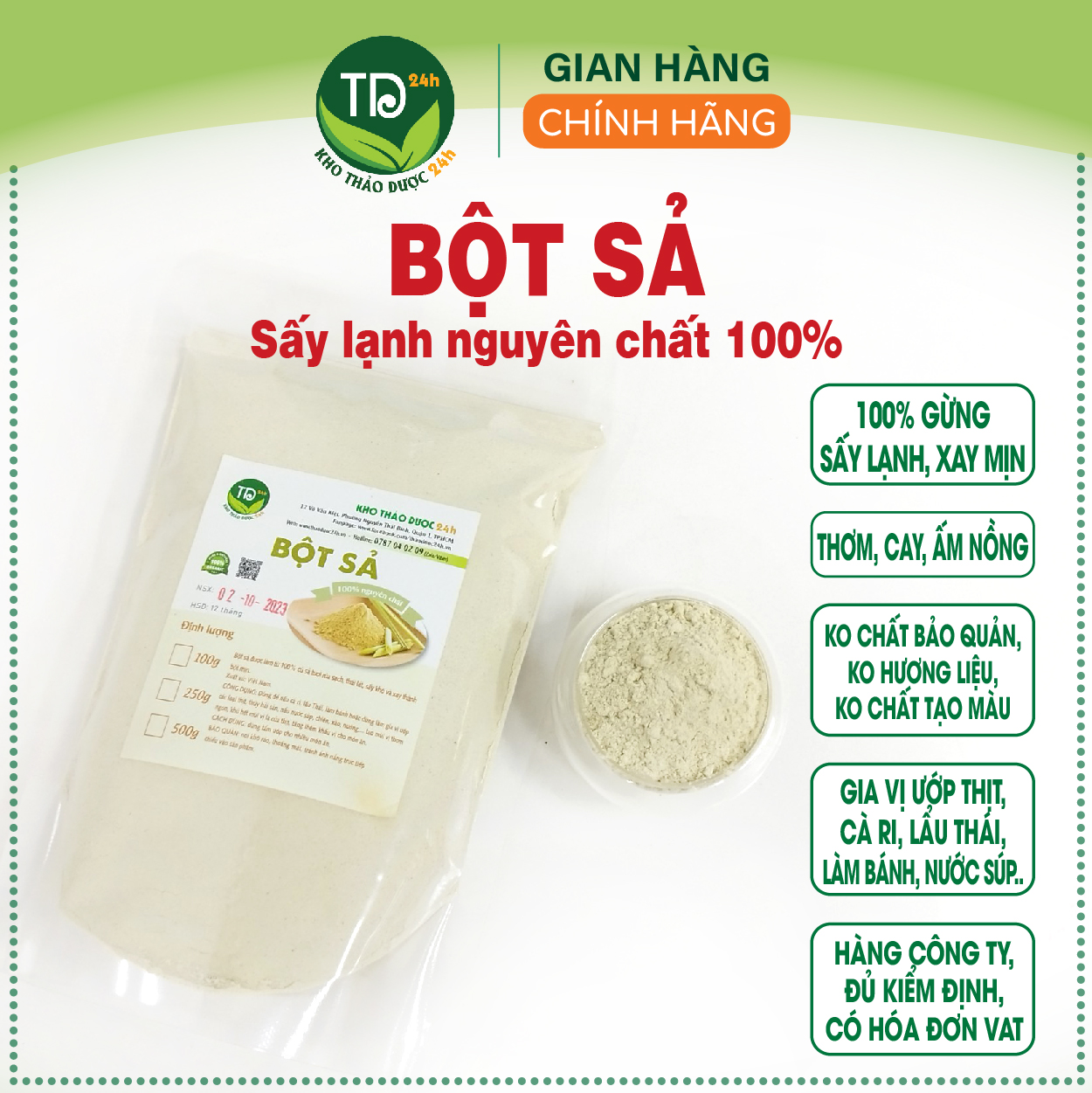 Bột sả nguyên chất xay mịn cay ấm thơm nồng dễ chịu chuyên làm gia vị ướp thơm ngon có kiểm định ATVSTP 100 tự nhiên I Kho Thảo Dược 24h