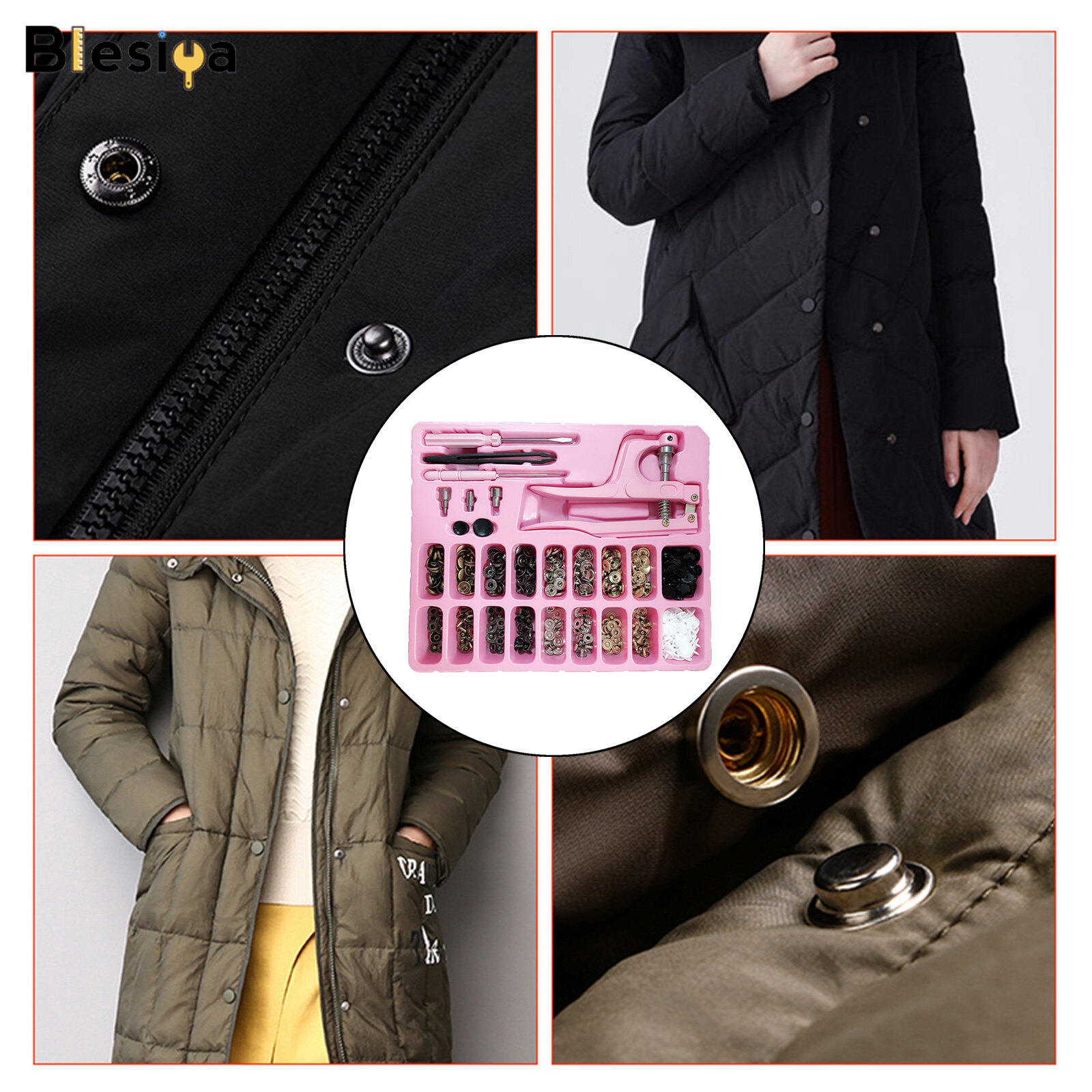 Blesiya Bộ Khuy Bấm Bằng Da Chốt Bấm Nút Kim Loại Kèm Kìm Bấm