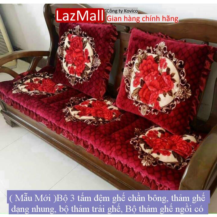 Bộ 3 tấm đệm ghế chần bông, thảm ghế dạng nhung, bộ thảm trải ghế, Bộ thảm ghế ngồi có viền họa tiết nổi sang trọng