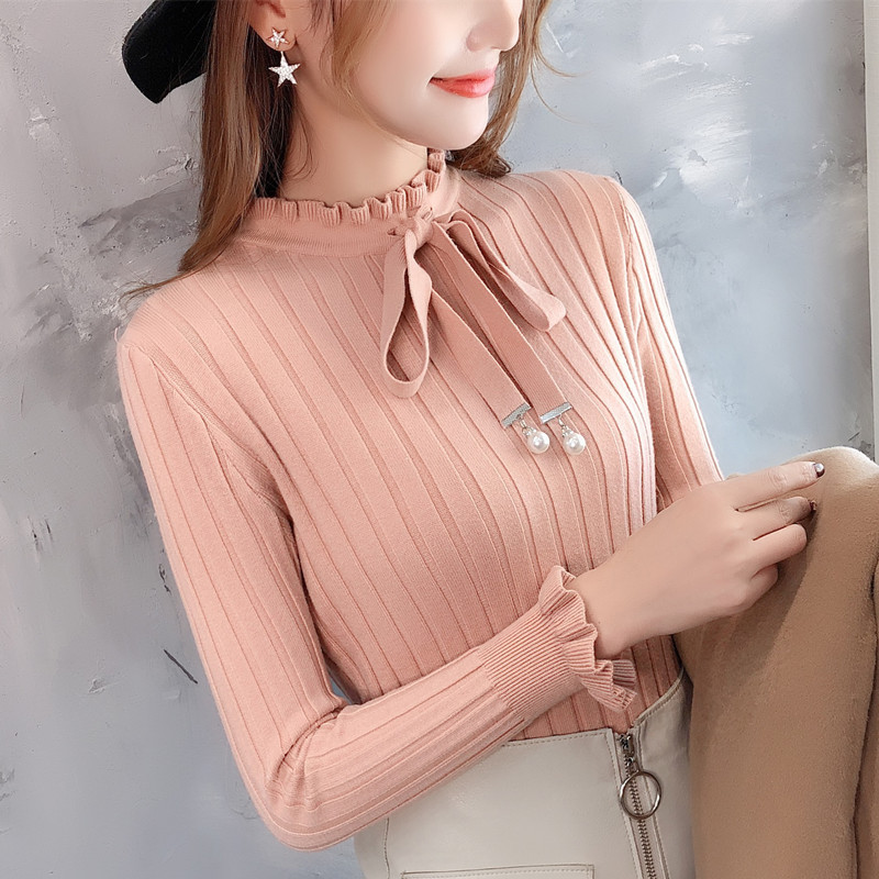 Áo len nữ phối nơ đính cườm vải mềm mại AL05