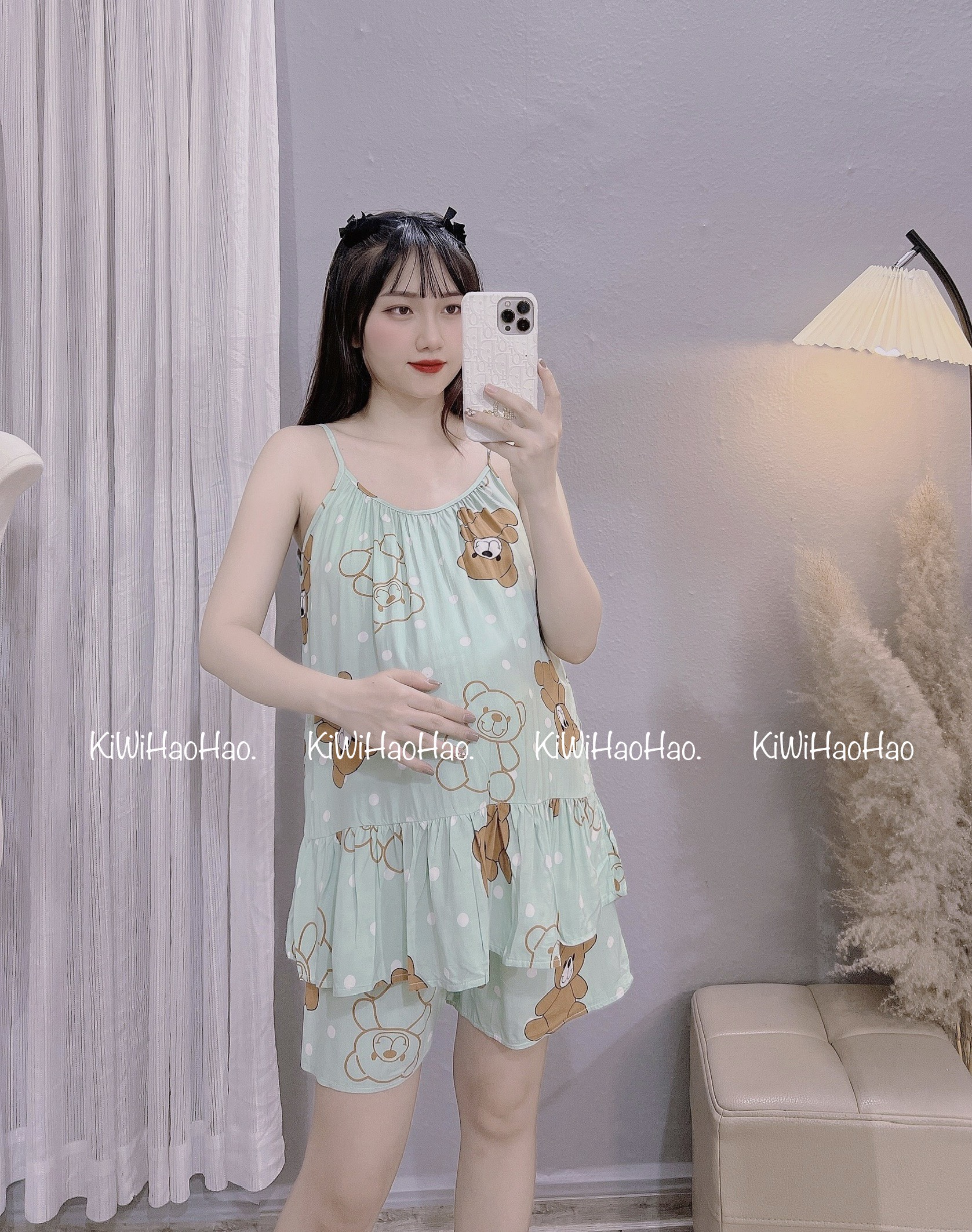 Đồ bộ bầu mùa hè chất đũi lụa mặc đi chơi ở nhà chất siêu mát