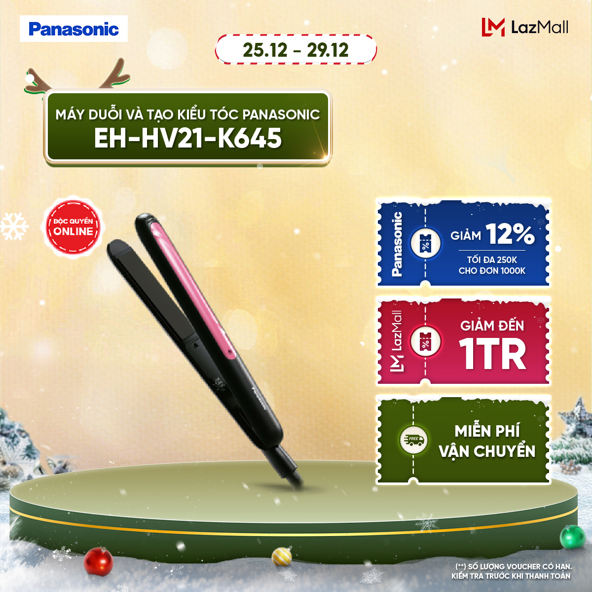   Thu thập voucher 10% tối đa 150k Máy Duỗi và Tạo Kiểu Tóc Panasonic EH-HV21-K645 - Bản Là Trượt Keratin Và Dầu Dừa Phân Bổ Nhiệt Đều - Tạo Kiểu Nhanh Chóng – Bảo Hành Chính Hãng 12 tháng 
