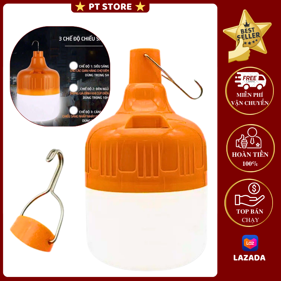 Đèn tích điện siêu sáng 150W có móc treo tiện lợi sử dụng 4-6h, Đèn sạc tích điện, Đèn led tích điện, Bóng đèn tích điện, Bóng đèn led tích điện, Bóng đèn sạc tích điện đui màu cam, Đèn led tích điện