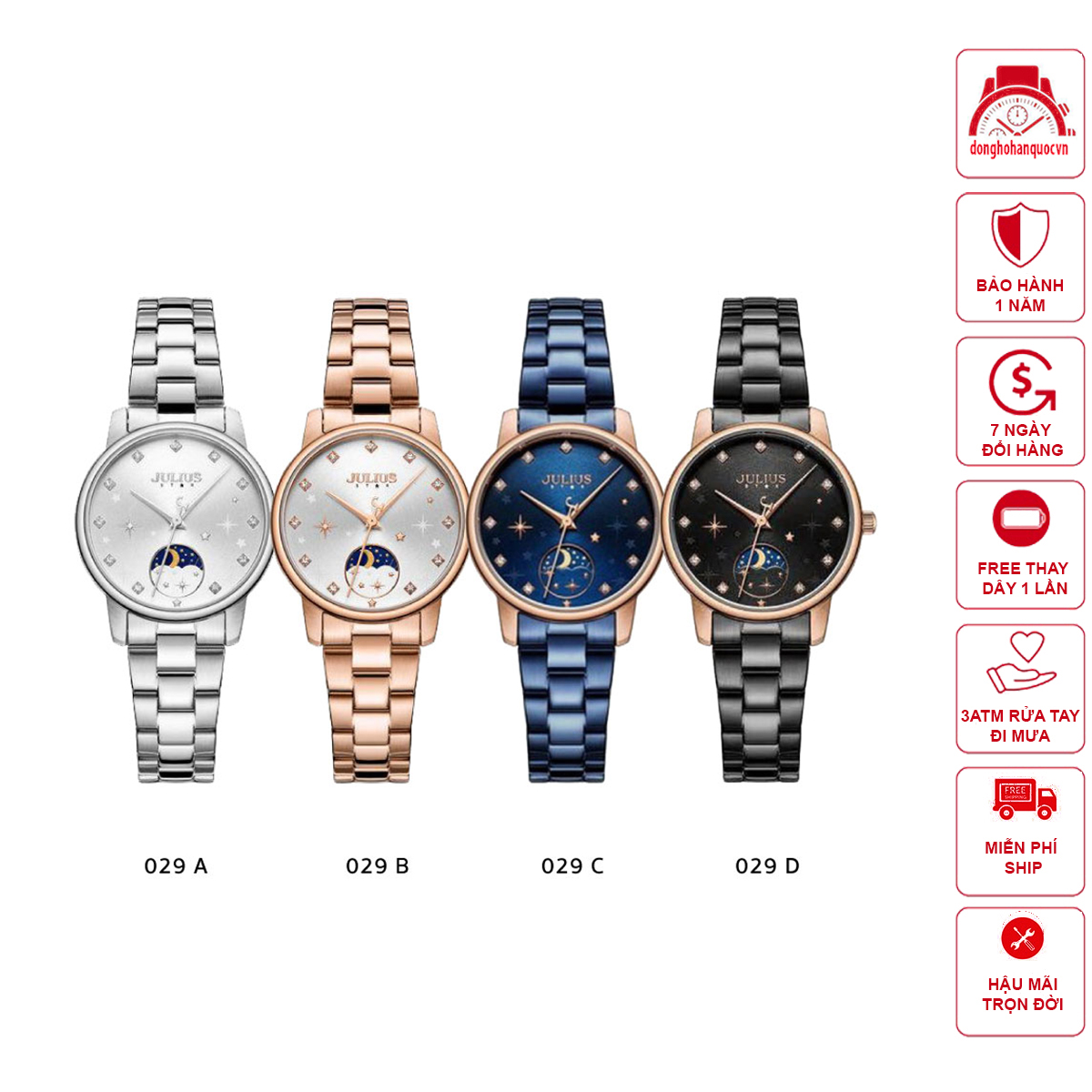 Đồng hồ nữ julius star hàn quốc js-029 dây thép