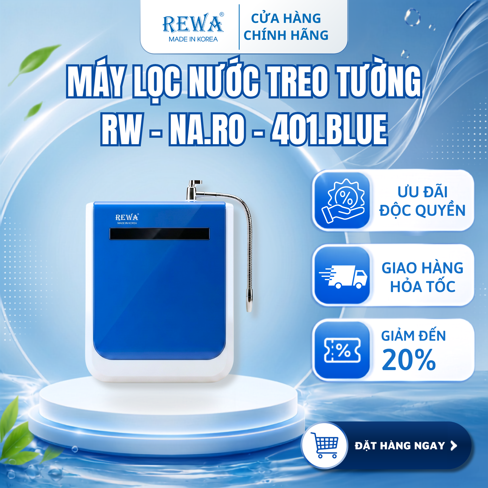 Máy lọc nước treo tường hàn quốc rewa rw-na-401.blue