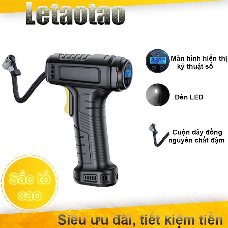 Máy bơm điện không dây Máy bơm không dây cầm tay Phát hiện áp suất thông minh có đèn LED Thích hợp cho xe đạp/xe máy/ô tô/bóng bay