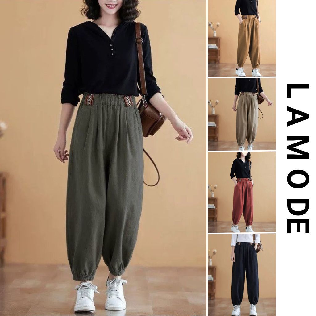 Quần jogger nữ lamode ống rộng cạp chun qbb