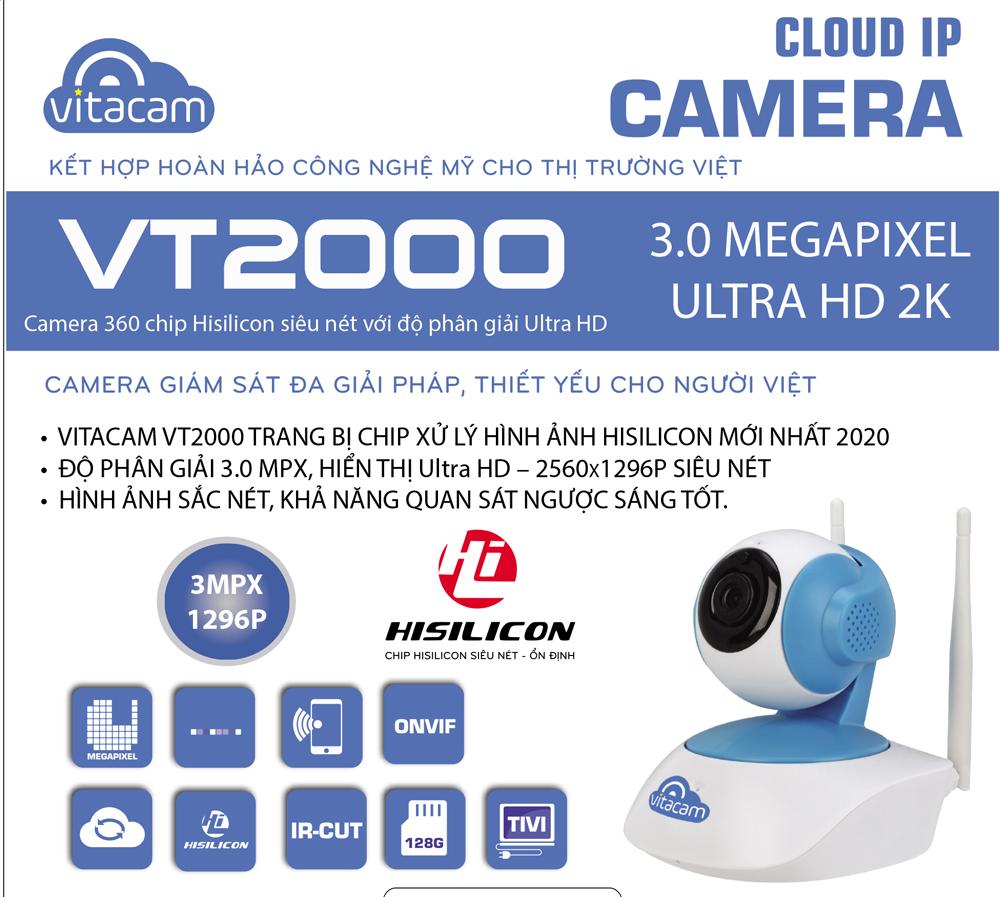 [HCM][Tặng Kèm Thẻ Nhớ 32GB] Camera Ip Wifi Vitacam Vt2000 3.0mp Full Hd 1536P Hồng Ngoại Ban Đêm - Đàm Thoại 2 Chiều Bảo Hành 1 Năm Toàn Quốc