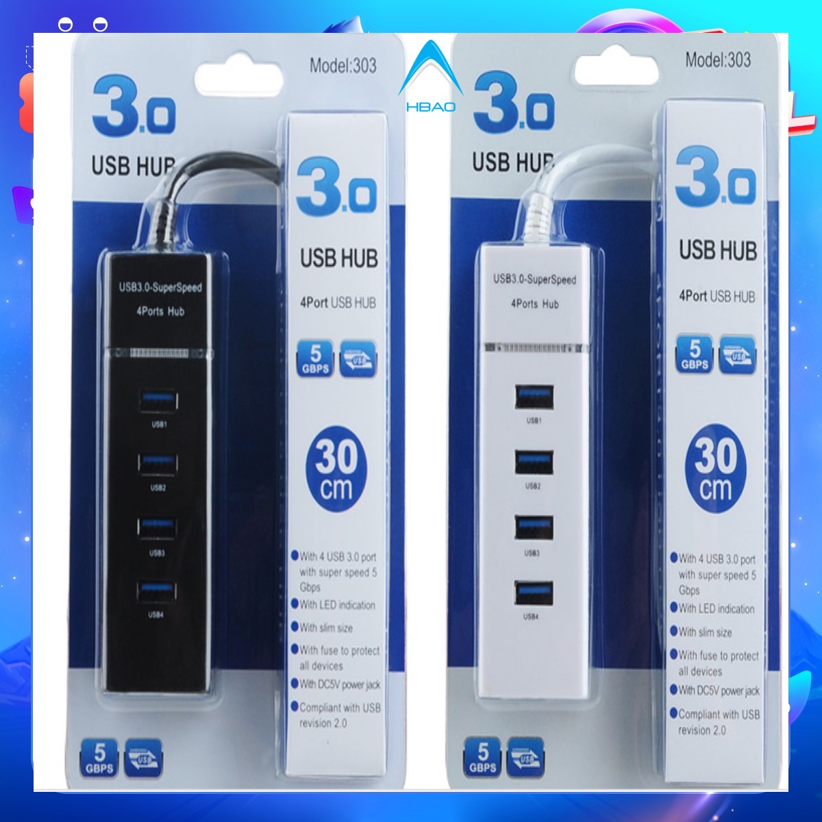 Hub chia 4 cổng usb 3.0 - dây dài 30cm
