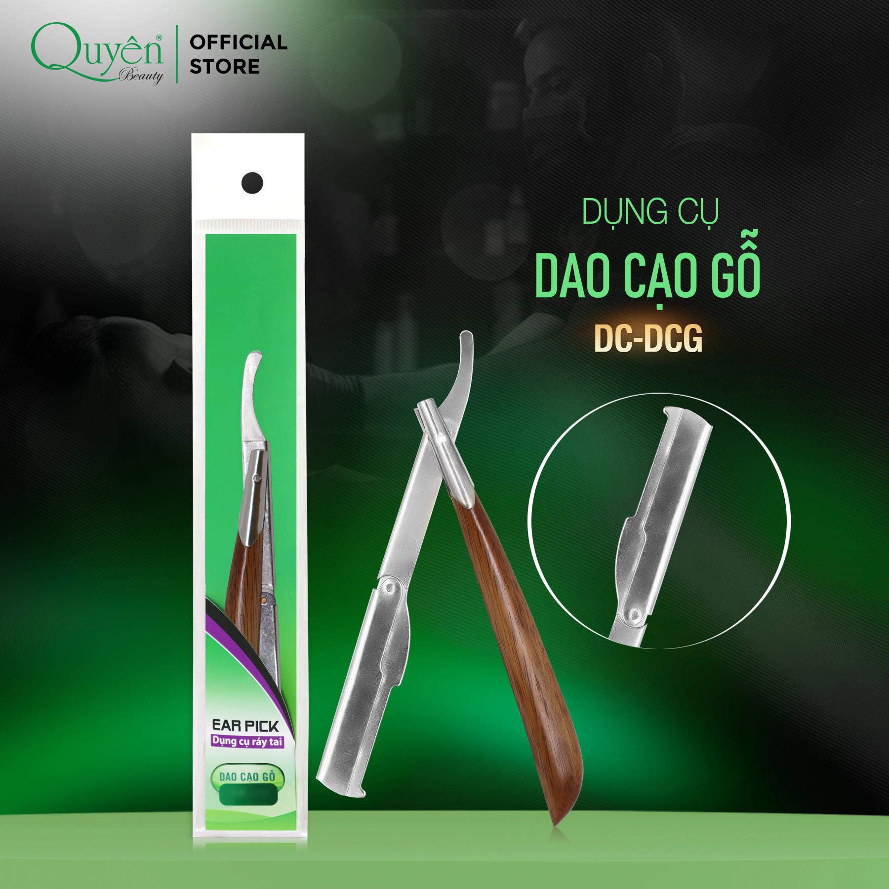 Dao Cạo Râu Inox Gỗ Hương Dụng Cụ Ráy Tai Mỹ Phẩm Quyên Chính Hãng