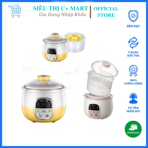 Nồi nấu chậm, ninh hầm đa năng, nấu cách thủy bear ddz-b08c1 0,8l có lồng hấp - cs 200w - bản quốc tế