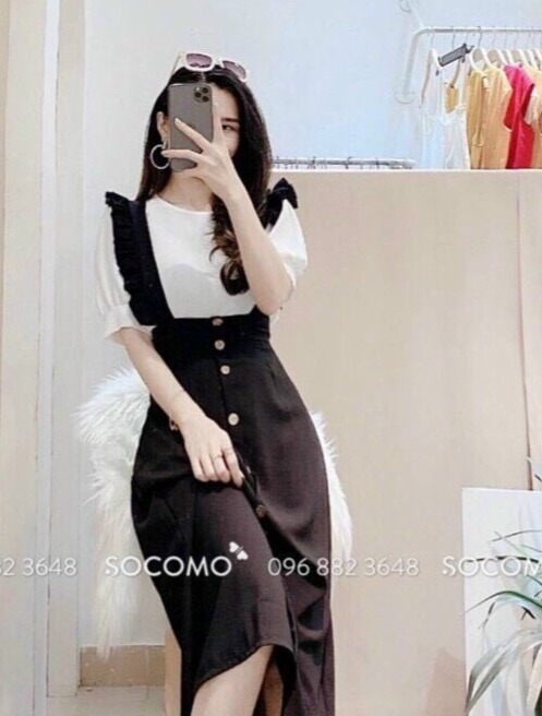 Đầm yếm kèm áo rời dây dúng dễ thương hai màu