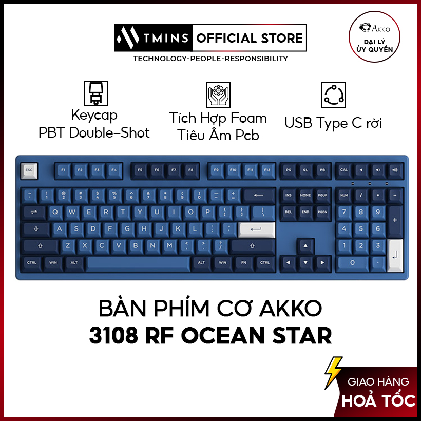 Bàn phím cơ AKKO 3108 RF Ocean Star - Hàng chính hãng (Bảo hành 12 tháng)