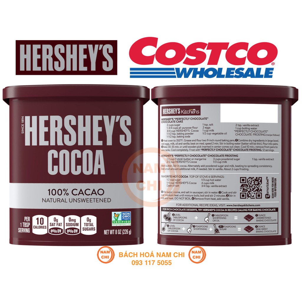 Bột Cacao Hershey s Cocoa Nguyên Chất Hộp 226g Hàng Mỹ CHUẨN COSTCO USA