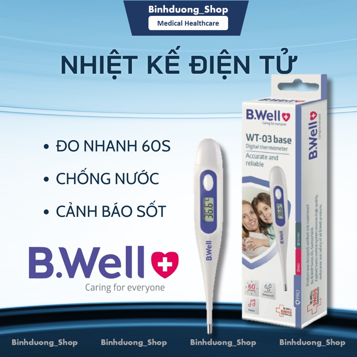 Nhiệt kế điện tử b.well wt-03 sản xuất thuy sỹ độ chính xác cao, đo nhanh 60 giây bảo hành 1 đổi 1