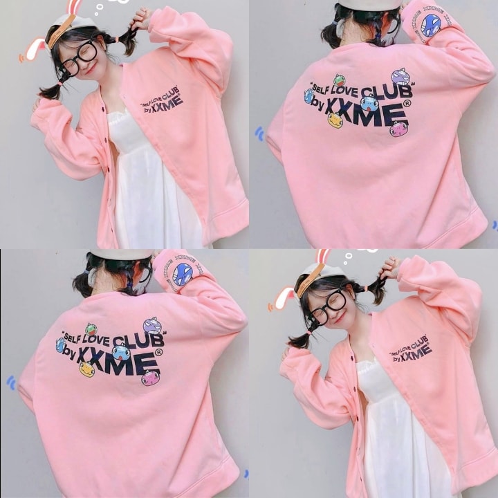 Áo khoác bomber nữ  XXME icon đáng yêu (Hồng)