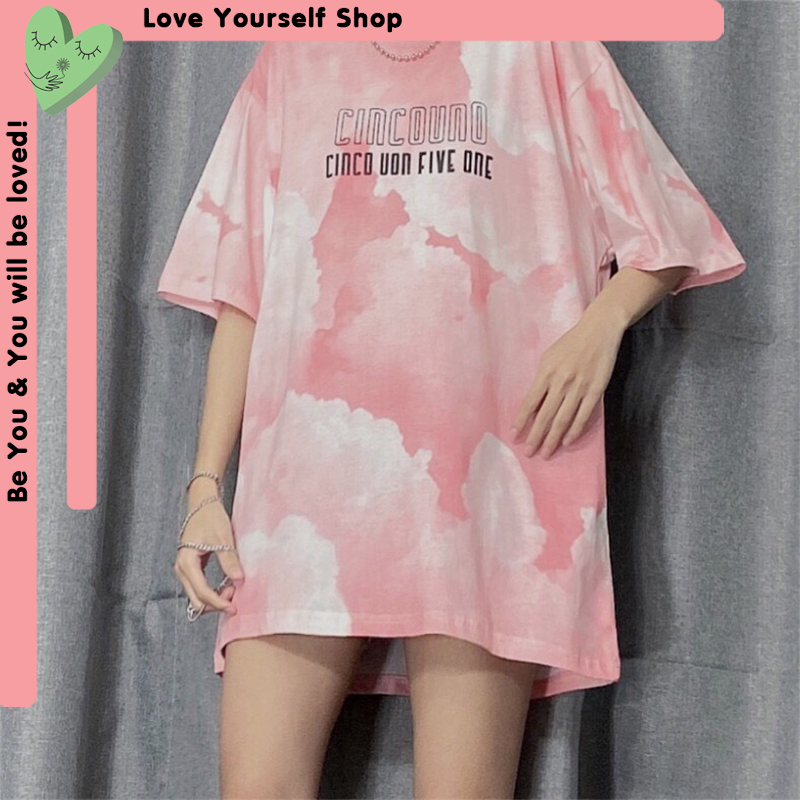 Áo thun tay lỡ form rộng unisex màu loang