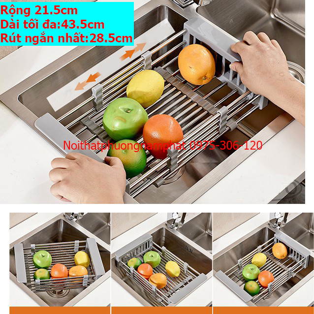 Rổ Rút Đa Năng Đựng Trái Cây Thực Phẩm Úp Bát Bằng Inox Không Bị Han Gỉ RÚT NGẮN KÉO DÀI CÓ CHỐT CỐ ĐỊNH