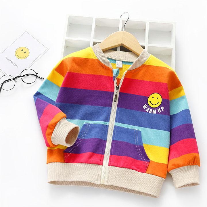 Áo khoác cho bé gái 4-10 tuổi sọc màu tươi tắn phong cách thể thao BBShine – AK010