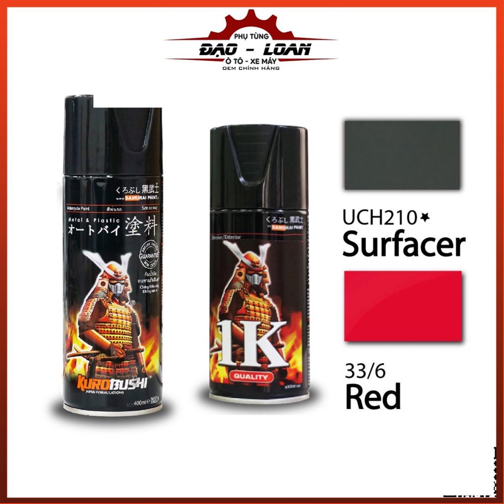 Combo cơ bản sơn Samurai, sơn xịt xe máy màu đỏ tiểu chuẩn 33/6