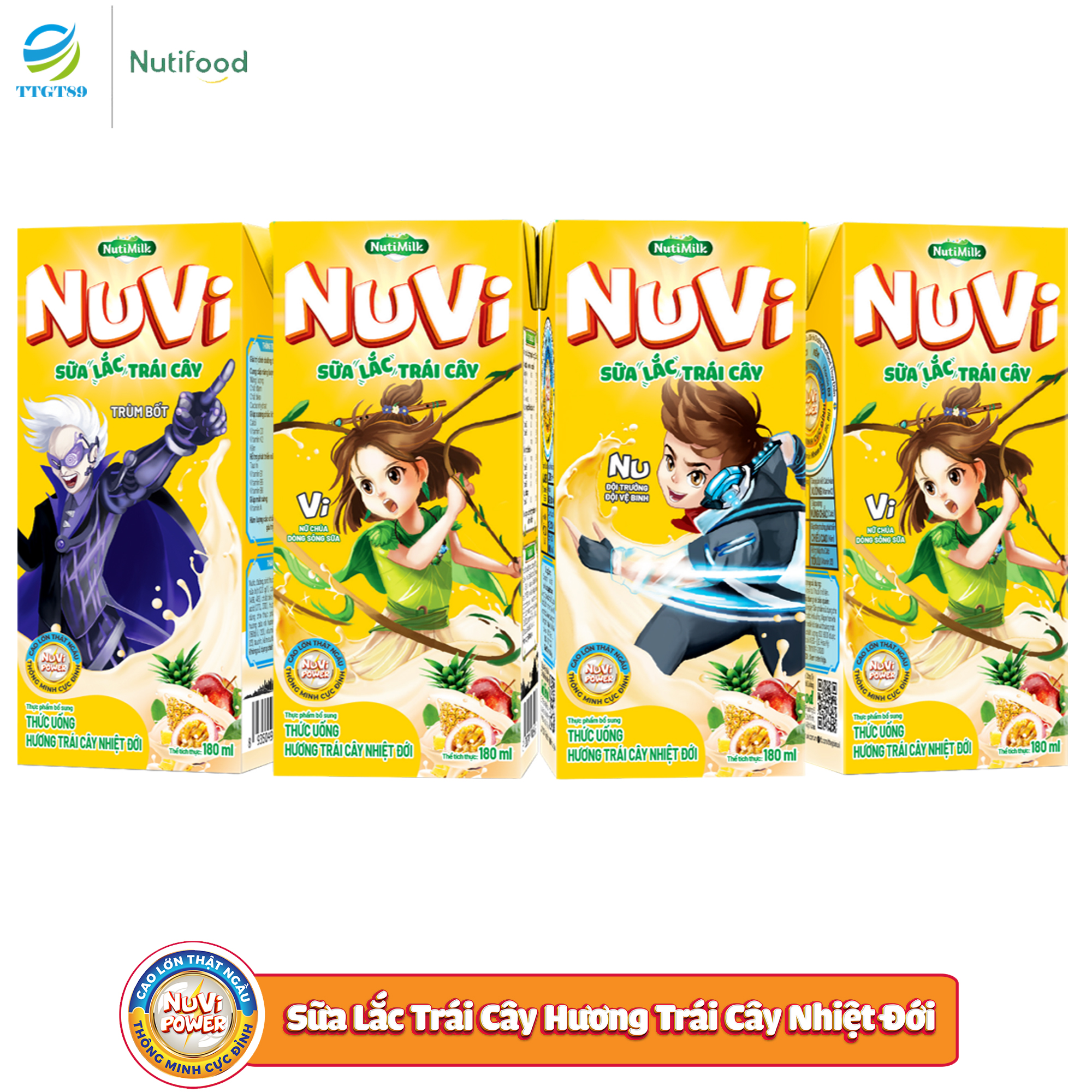 [UỐNG LÀ KHỎE] Lốc 04 Hộp Sữa NuVi Thức uống hương Trái cây Nhiệt đới Sữa lắc trái cây 180 ml - Thương hiệu NUTIFOOD - dung tích 180ml/hộp - TTGT89