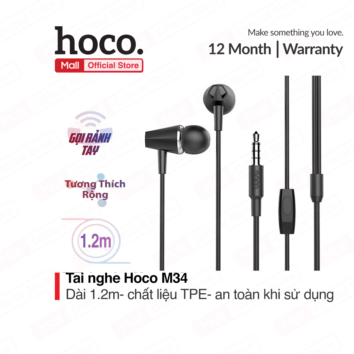 Tai Nghe Nhét Tai Hoco M34 Super Bass khử nhiễu giảm ồn