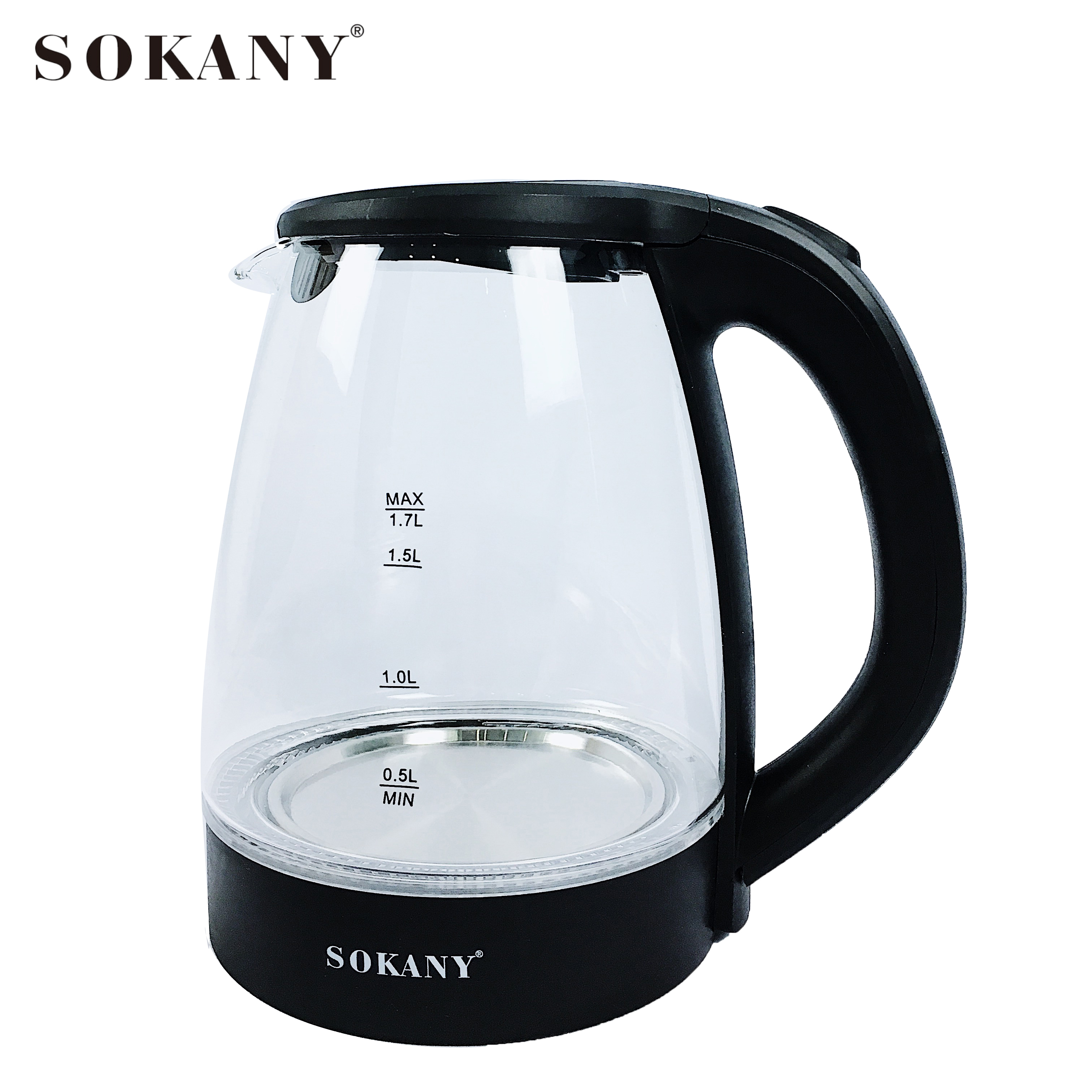 Ấm siêu tốc, bình đun siêu tốc thủy tinh 1.7l- sokany-322- 1850w - bảo hành 12 tháng