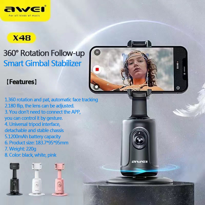 Awei X48 Smart Selfie Stick 360 Auto Face Tracking Phone Holder Shooting