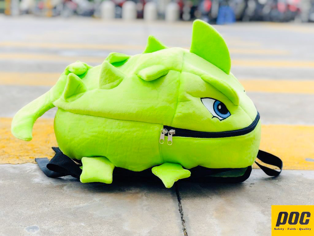 Balo khủng long xanh dạ quang vải lưới,vải nhungmềm mịn dễ thương