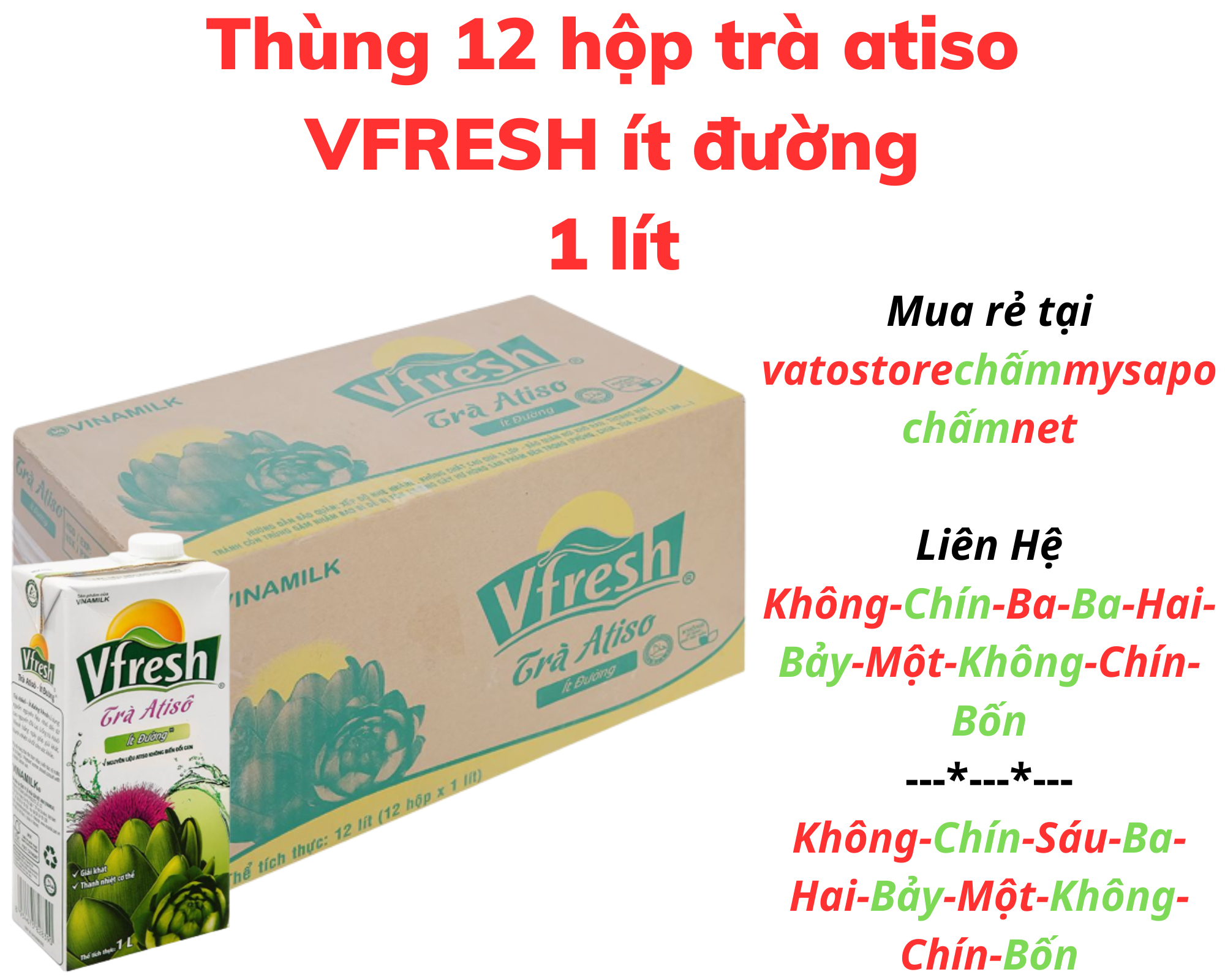 Thùng 12 hộp trà atiso VFRESH ít đường 1 lít Combo 3 hộp trà atiso VFRESH