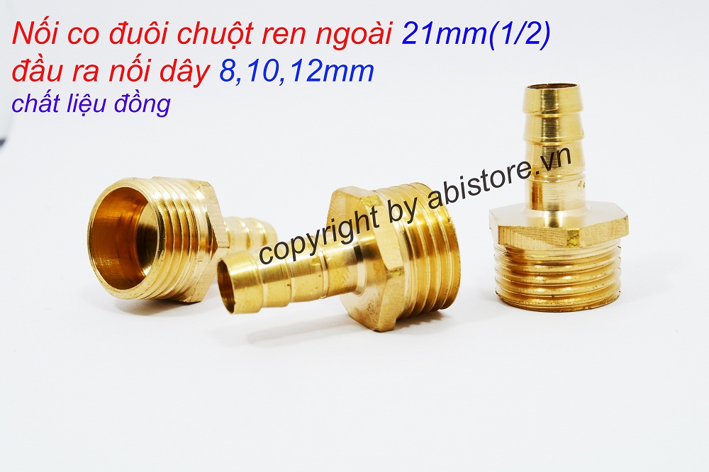NỐI CO ĐUÔI CHUỘT REN NGOÀI 21 ĐẦU RA NỐI ỐNG 8MM VÀ 10MM HÀNG ĐẸP