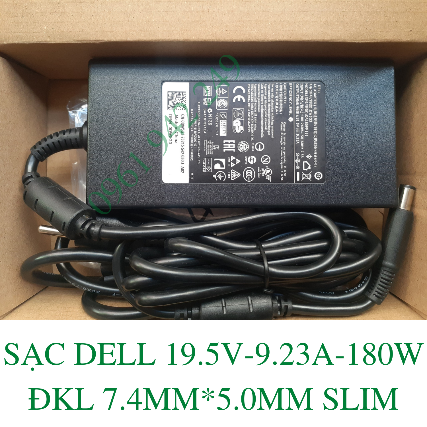 Sạc Laptop Dell, Sạc Dell, Adapter Laptop Dell Original, Dell 19.5V-9.23A-180W ĐKL 7.4MM*5.0MM Slim DA180PM111