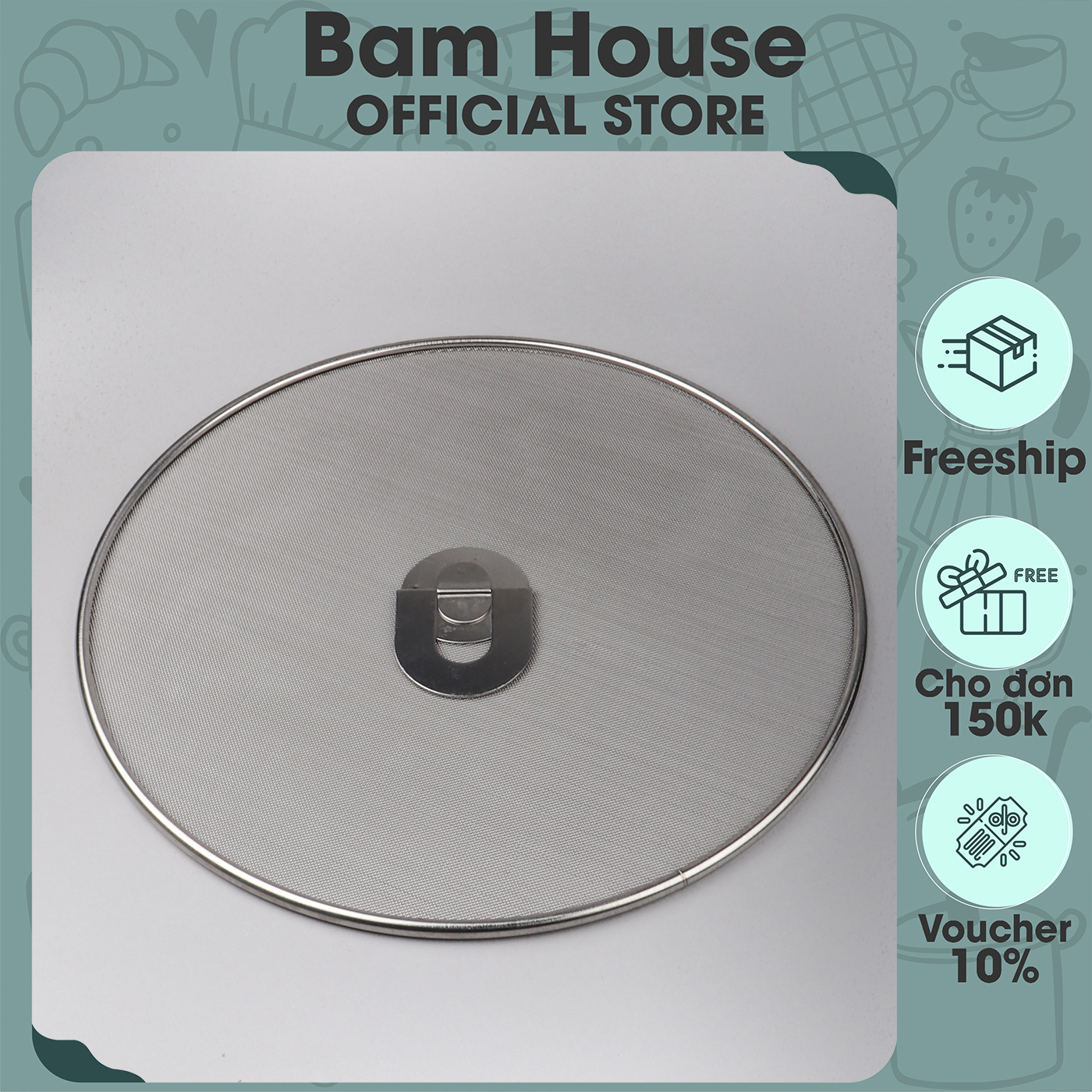 Nắp lưới đậy chảo chống văng dầu mỡ inox loại lớn 29cm cao cấp NV01