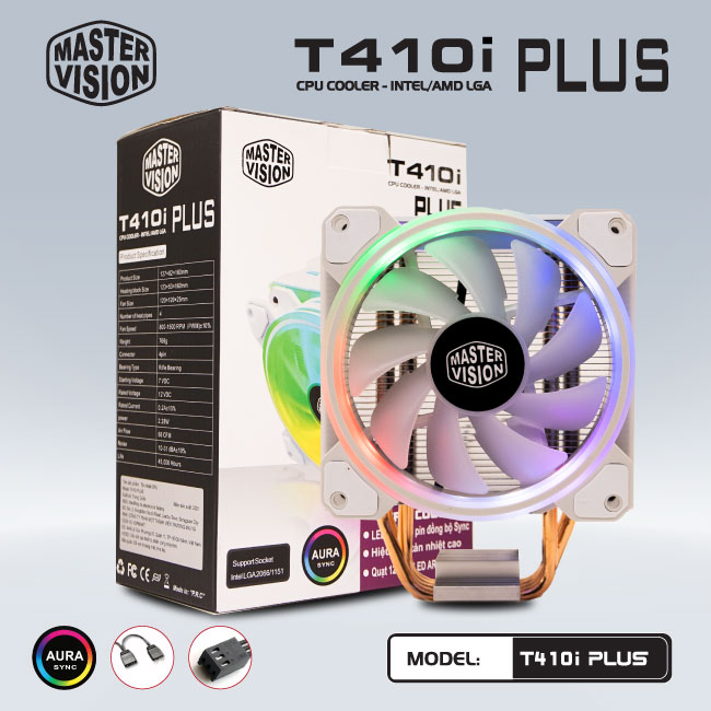 Quạt tản nhiệt cpu vsp cooler master t410i plus 12cm led argb. hàng chính hãng. bảo hành 3t