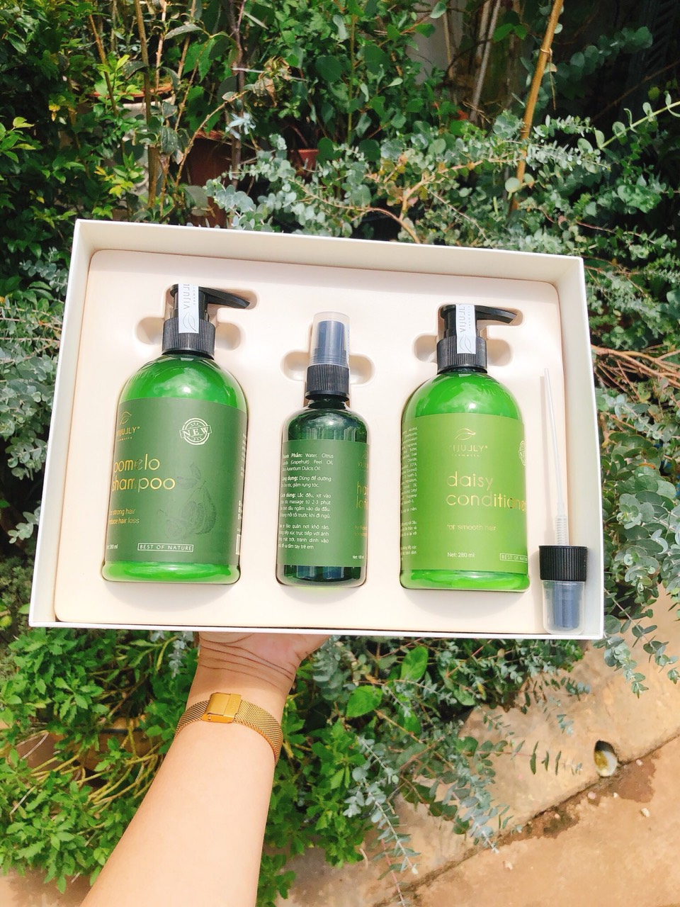 Combo bộ bưởi Vijully 3in1 tinh dầu bưởi, gội bưởi, ủ bưởi kèm hộp và túi đựng [hàng cty chính hãng]