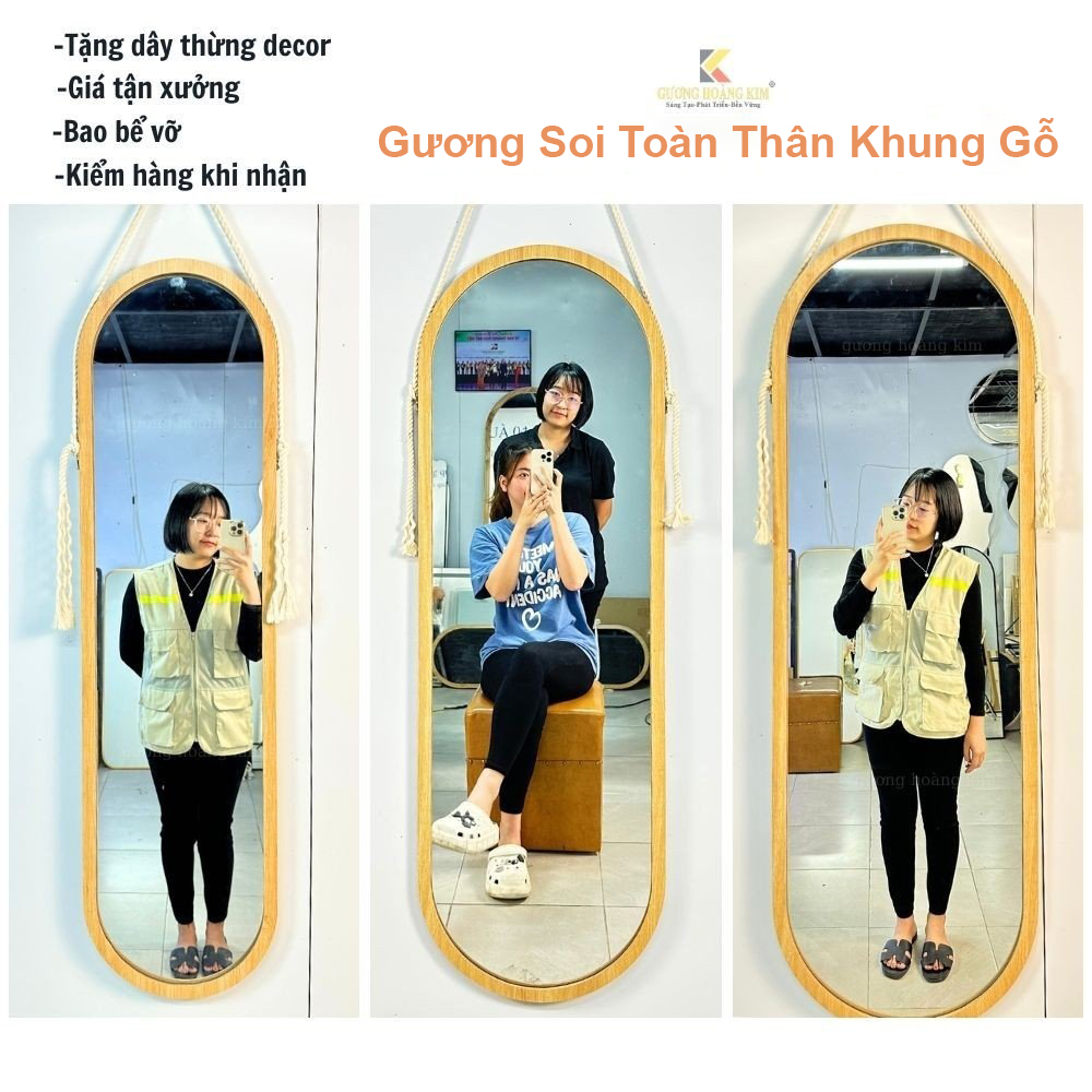 Gương soi toàn thân khung gỗ, Gương soi toàn thân nịnh dáng khung gỗ treo tường kích thước tự chọn, Bảo Hành Bể Vỡ Đổi Mới 100%