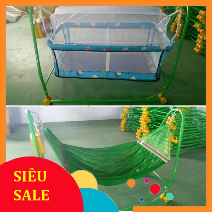 [ Tặng kèm màn và 02 dây curoa ] Nôi Điện 2 Trong 1 - Vừa Là Nôi Điện - Vừa là võng Xếp