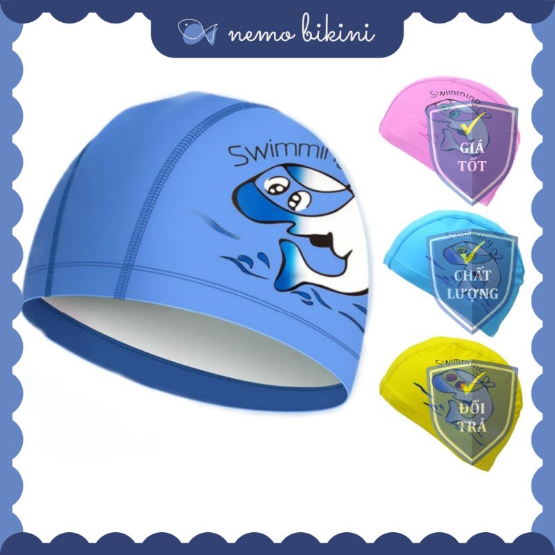 Mũ bơi bé trai, bé gái, mũ bơi cho bé vải PU chống thấm nước Nemo Bikini - MB6