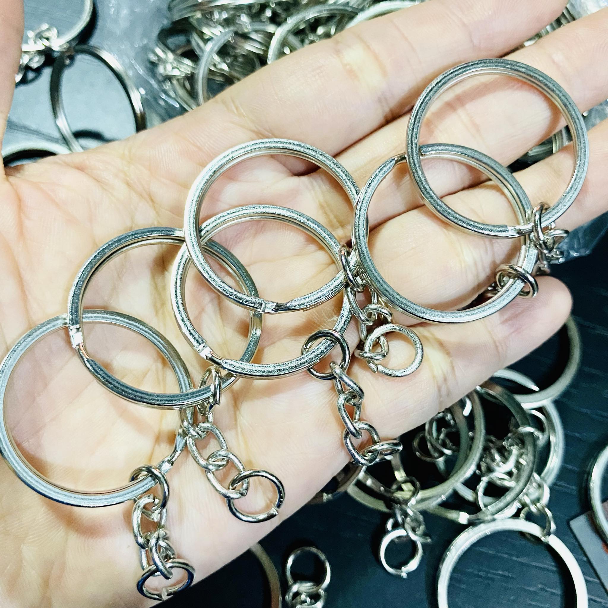 Set 10 khoen tròn móc khoá có dây Inox ĐK 3cm