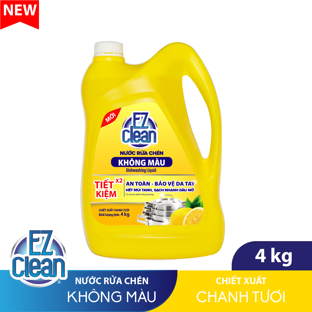 Nước rửa chén không màu ez clean hương chanh 4kg