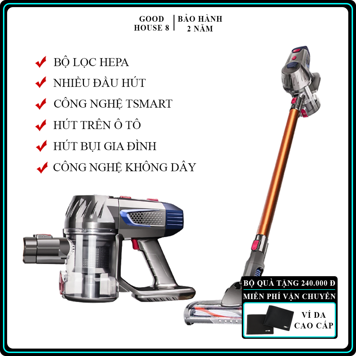 Máy hút bụi cầm tay cao cấp, máy hút bụi gia đình không dây 2 trong 1, tháo rời dễ dàng, công suất vượt trội. Bảo hành 2 năm
