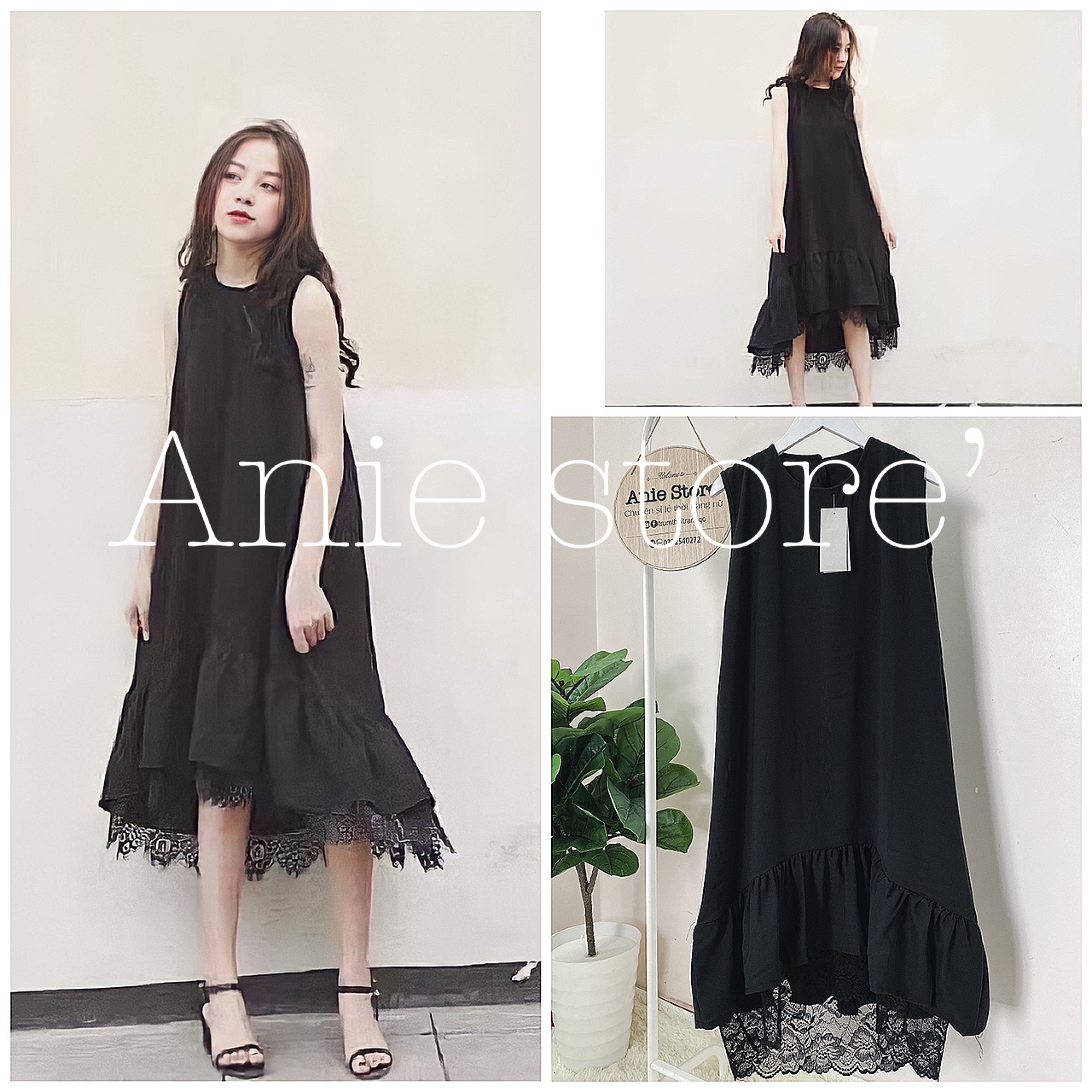 Đầm Nữ Phối Ren Đuôi Cá 🦋 Váy Nữ Chất Đũi Đen Sát Nách Dáng Dài 🦋