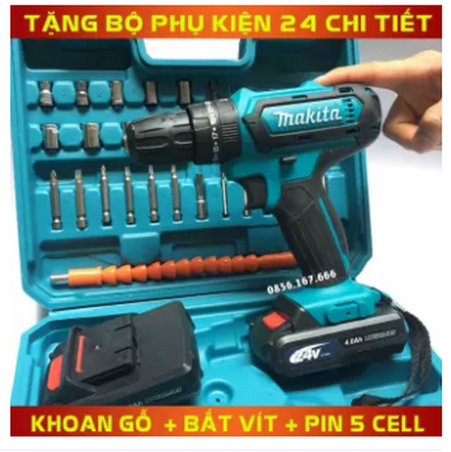 Máy Khoan Pin Bê Tông Bắt Vít MAKITA 24V - 3 chức năng- 2 Pin 4Ah - Khoan Sắt, Gỗ, Bắn Vít