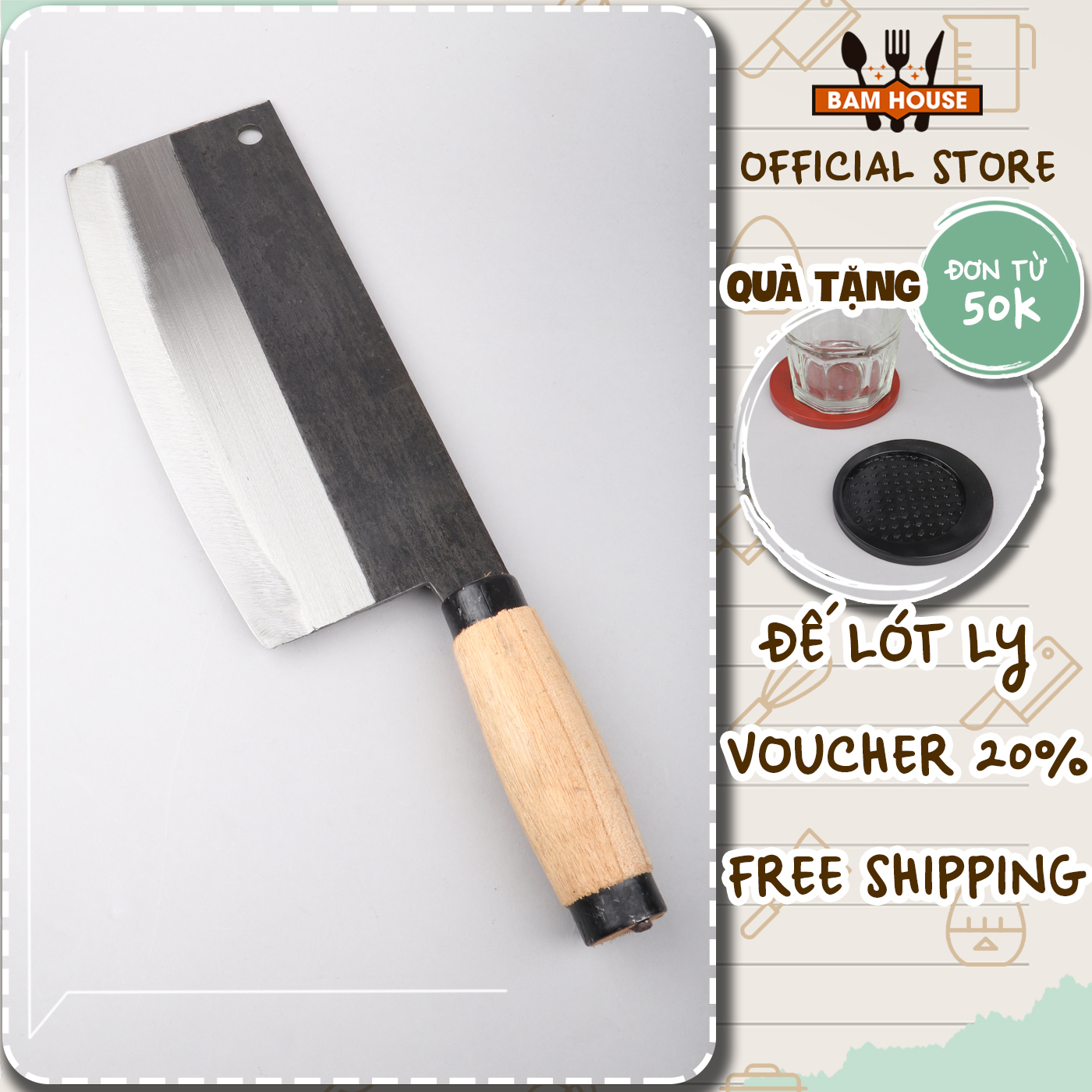 Dao đại chặt thịt xương inox Bam House cán gỗ siêu bén cao cấp DDP07 - Gia dụng bếp