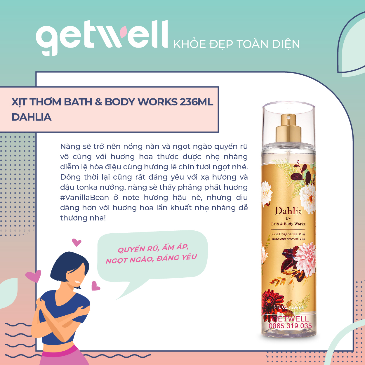 [HCM]DAHLIA | Xịt thơm toàn thân Bath & Body works Fine Fragrance Mist 236ml