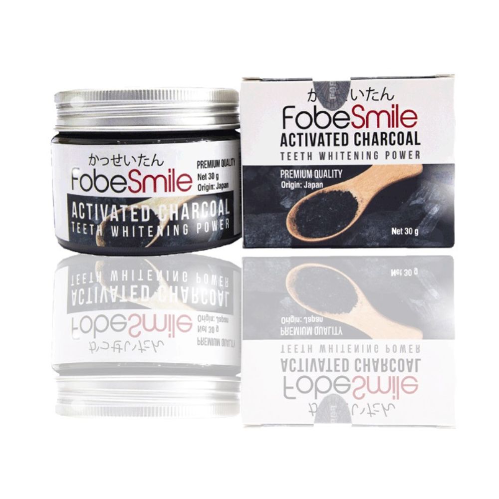Bột trắng răng than tre hoạt tính fobe smile hũ 30gr- loại bỏ mảng bám, tẩy vết ố vàng cho răng hiệu quả